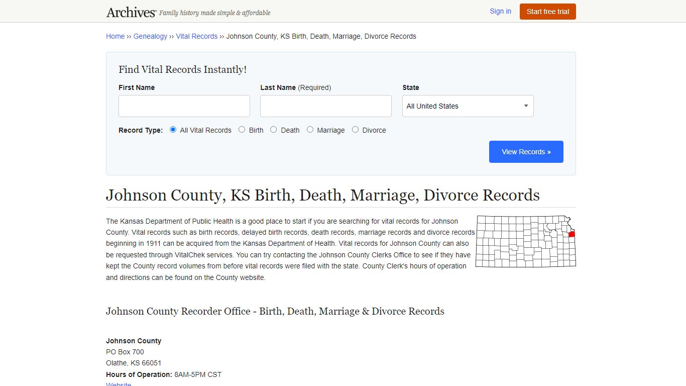 Johnson County, KS Birth, Death, Marriage, Divorce Records - Archives.com