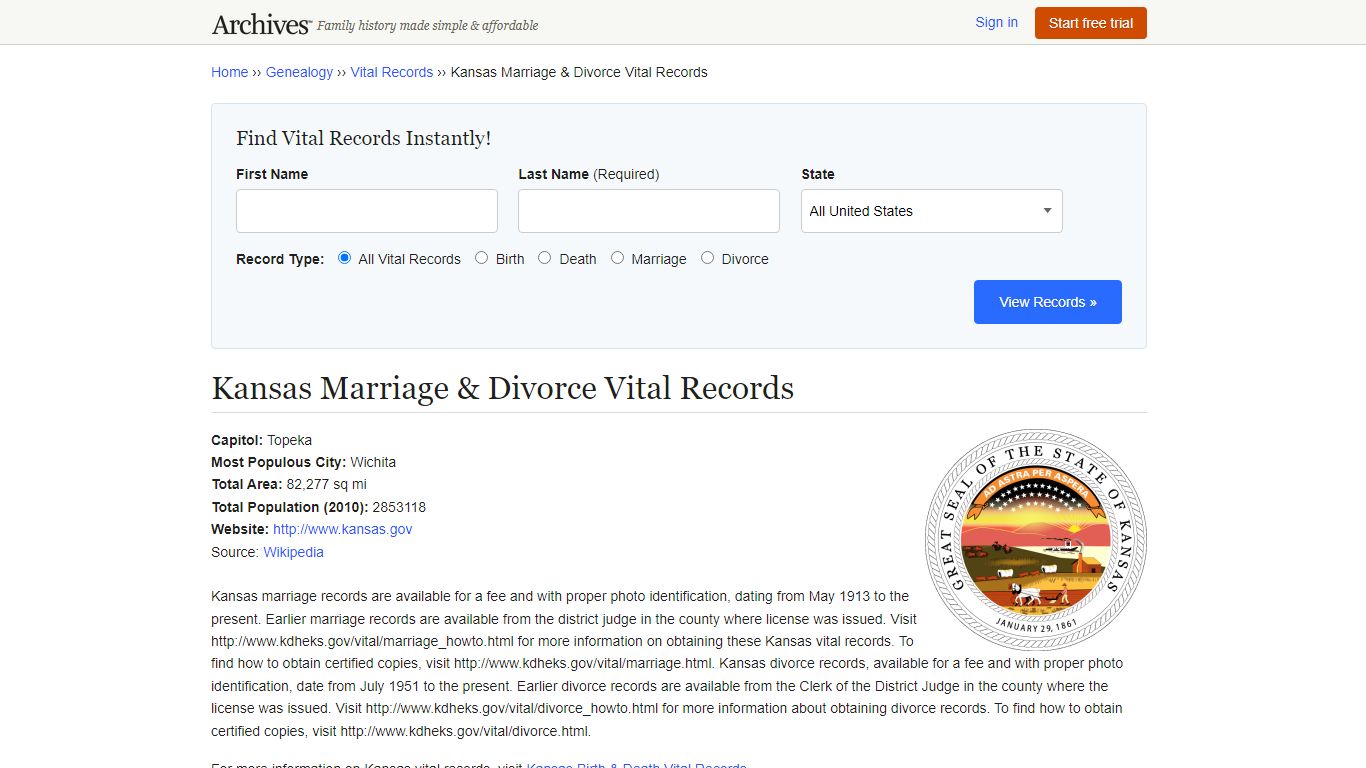 Kansas Marriage & Divorce Records | Vital Records - Archives.com